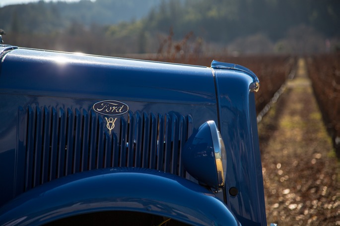 Blue Ford vineyard truck